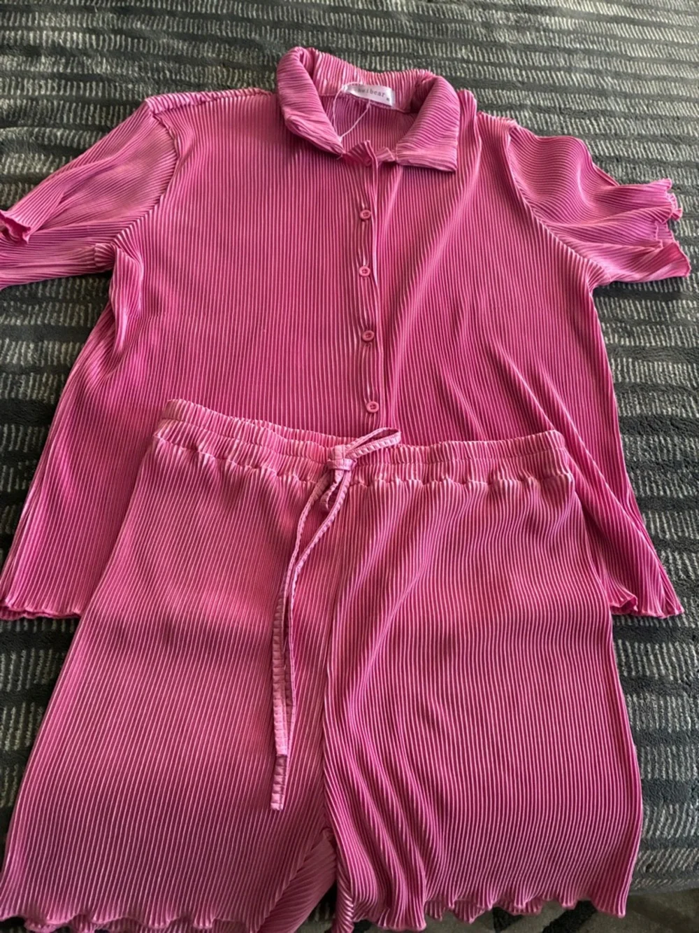 Cheibear Women’s Pink Ribbed Short Pajama Set - Picture 5 of 7